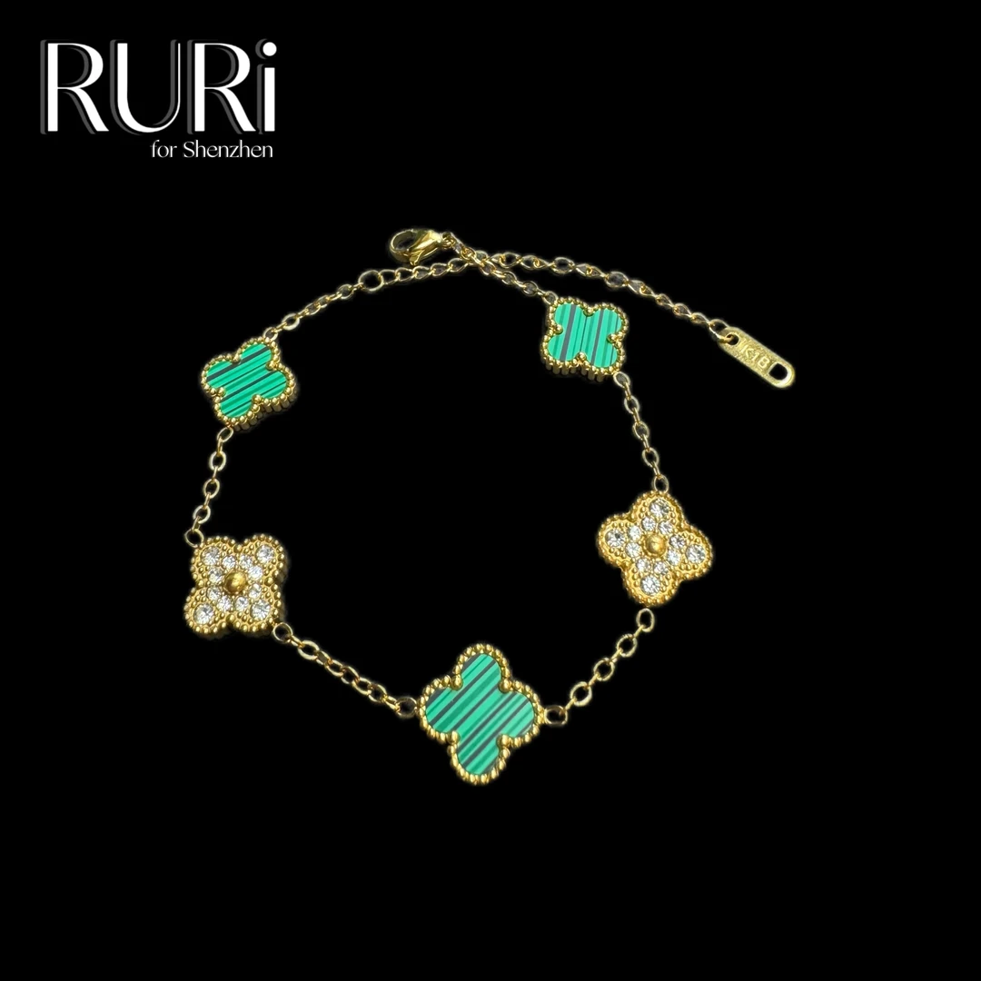 合金仿水晶手链  简约时尚百搭绿色四叶草手链A2195