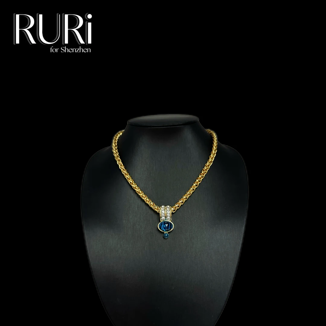 合金琉璃项链 欧式复古云纹琉璃蓝石项链 A2417