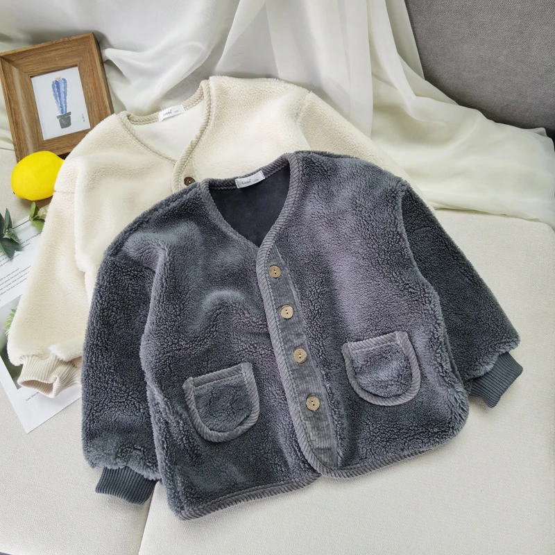 儿童秋冬加绒加厚保暖外套男童女童洋气小童开衫冬季上衣