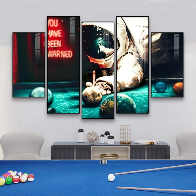 台球俱乐部壁画太空人宇航员酒吧复古挂画台球厅桌球室墙面装饰画