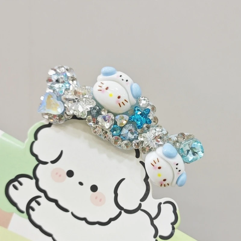 满钻款奢华宠物发夹青蛙扣装饰蝴蝶结猫猫款全钻蓝色系牢固扎辫子