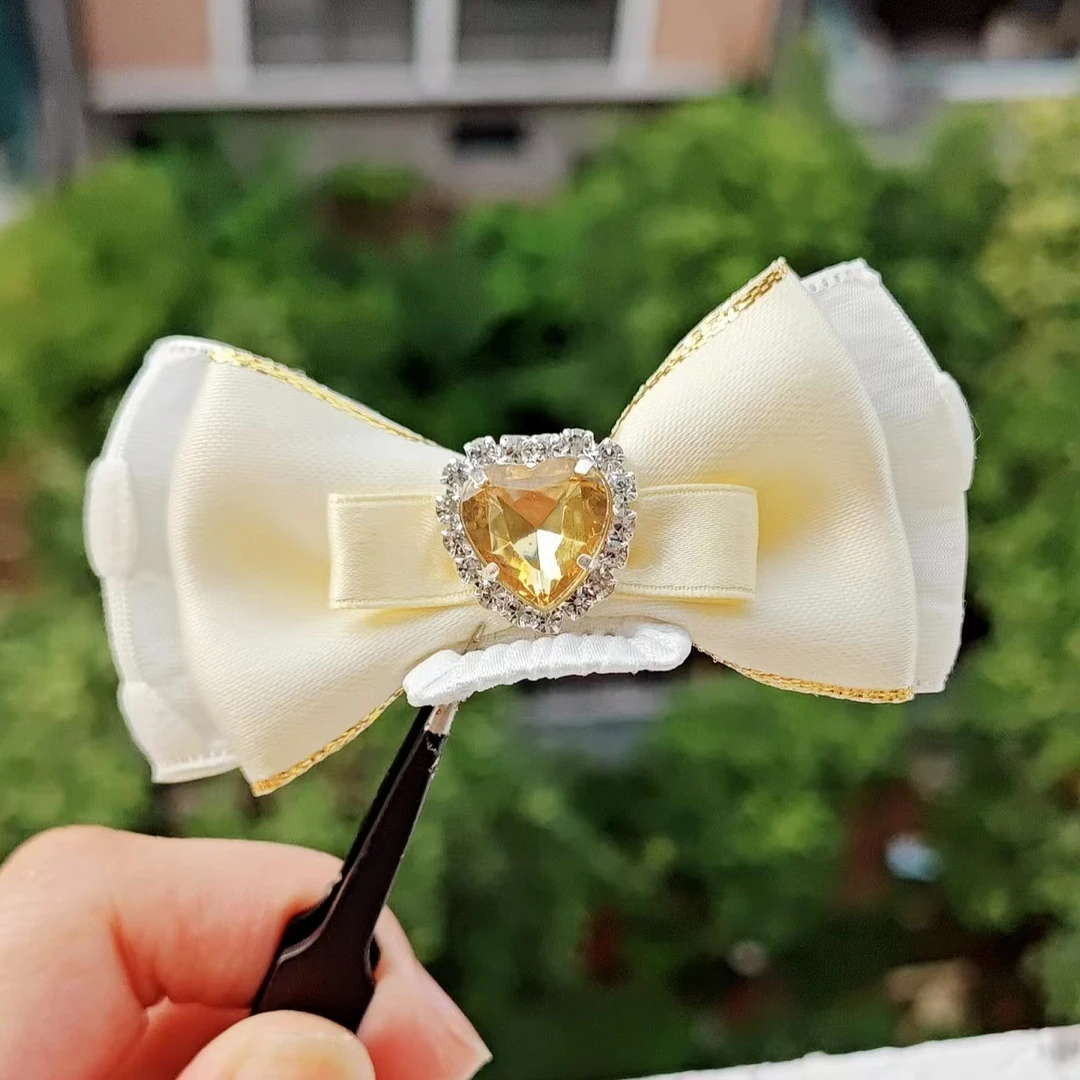 奶黄可爱猫咪狗狗通用头饰头花马尔济斯约克夏发卡进口不锈钢bb夹