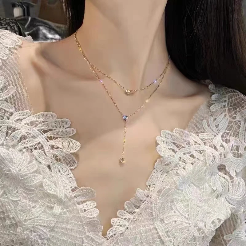 锁骨链叠戴个性Y形双层项链（T213 ）