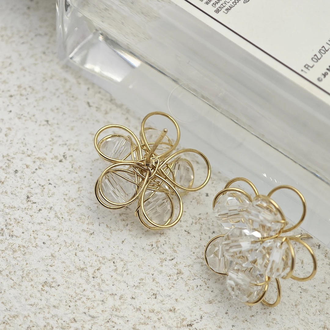 合金仿水晶耳饰 【水晶花】耳钉2024新款气质轻奢小众简约