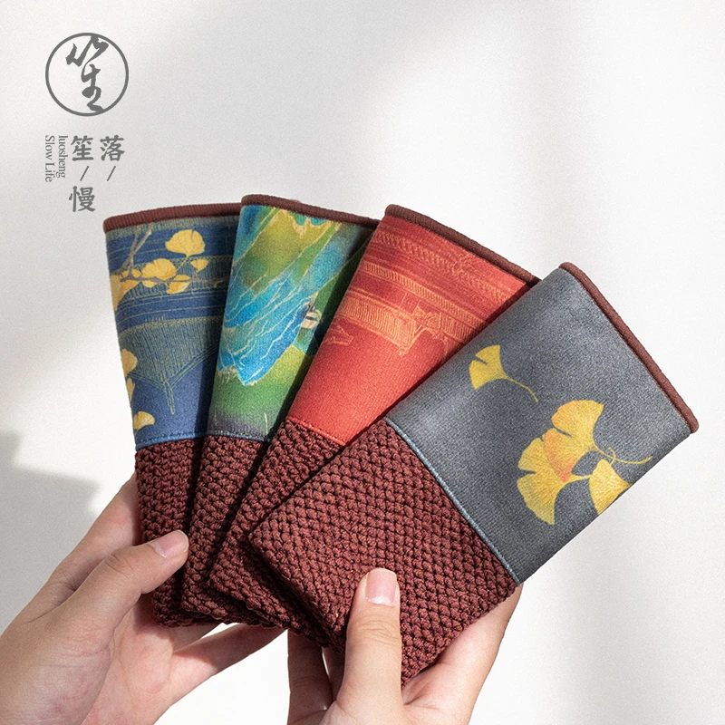 落笙吸水茶巾茶垫高端棉麻茶布茶台茶席抹布养紫砂壶国风专用毛巾