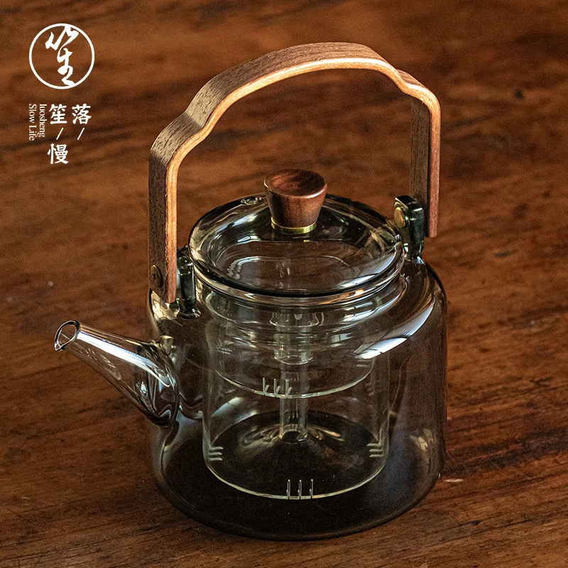 落笙玻璃茶壶新款家用围炉煮茶水分离加厚大容量蒸煮泡一体烧水壶