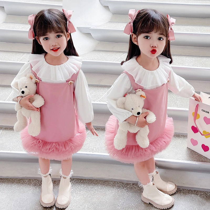 女童套装春秋款2025新款洋气时髦儿童装花边网纱裙两件套宝宝秋装