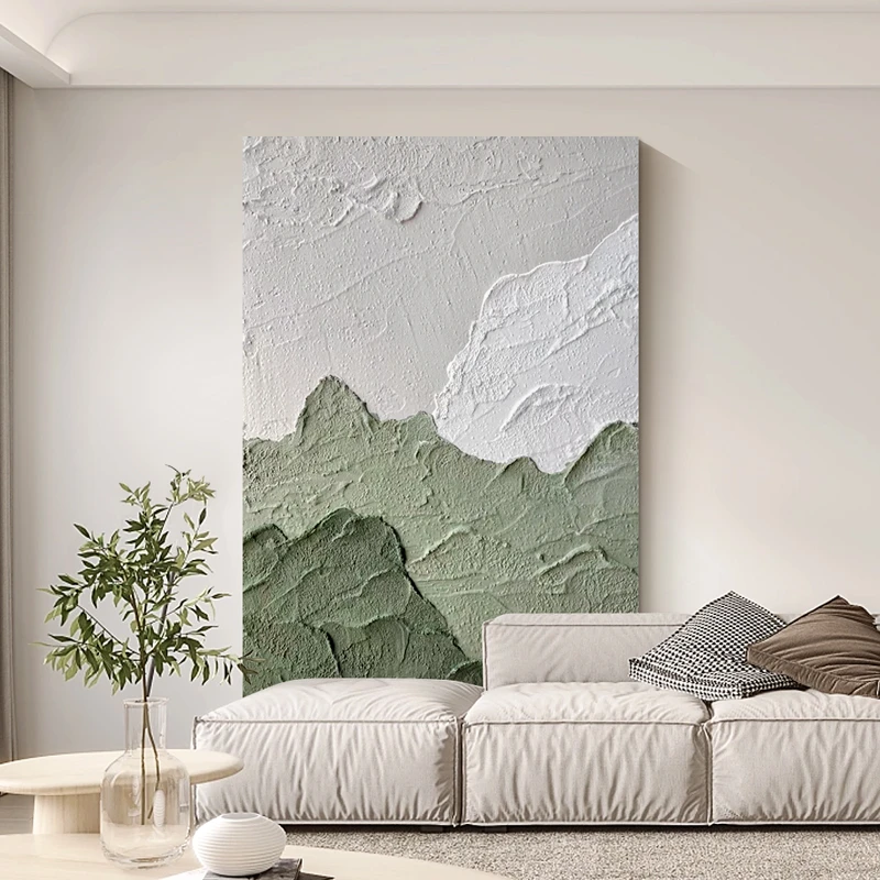 《观雲》纯手绘抽象森系客厅背景墙绿色肌理油画玄关餐厅挂画艺术