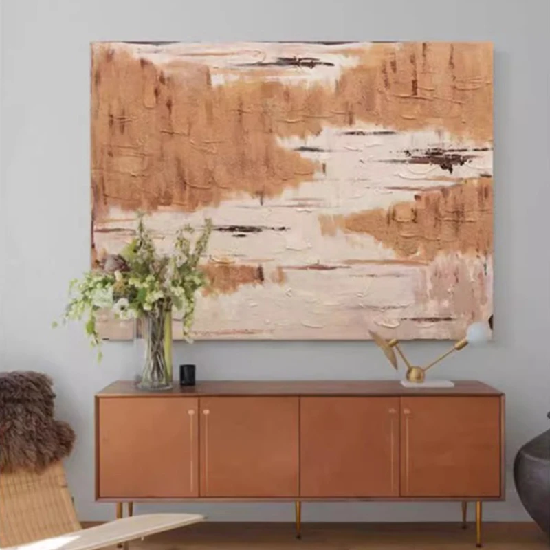 纯手绘油画【长河】侘寂风肌理画横幅客厅玄关餐厅设计师款抽象挂画