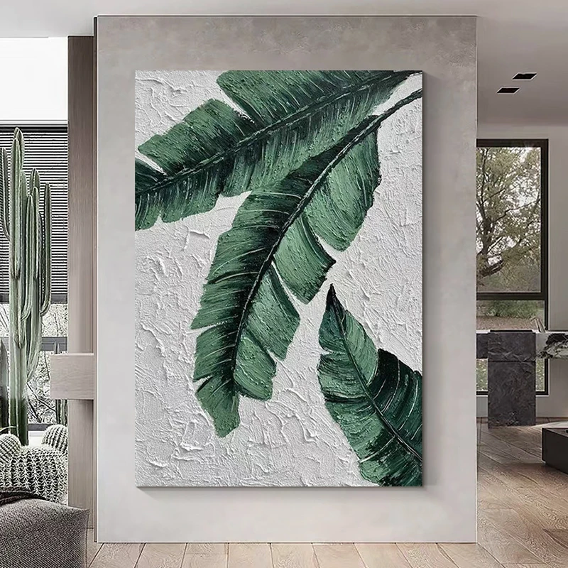 手绘油画【芭蕉叶】家大叶大手工画客厅背景墙抽象餐厅玄关挂画艺术