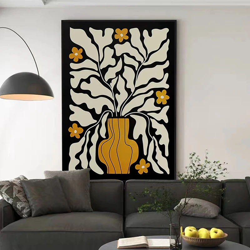 手绘油画【墨染】现代植物花卉黑白灰风高级感法式客厅落地走廊挂画