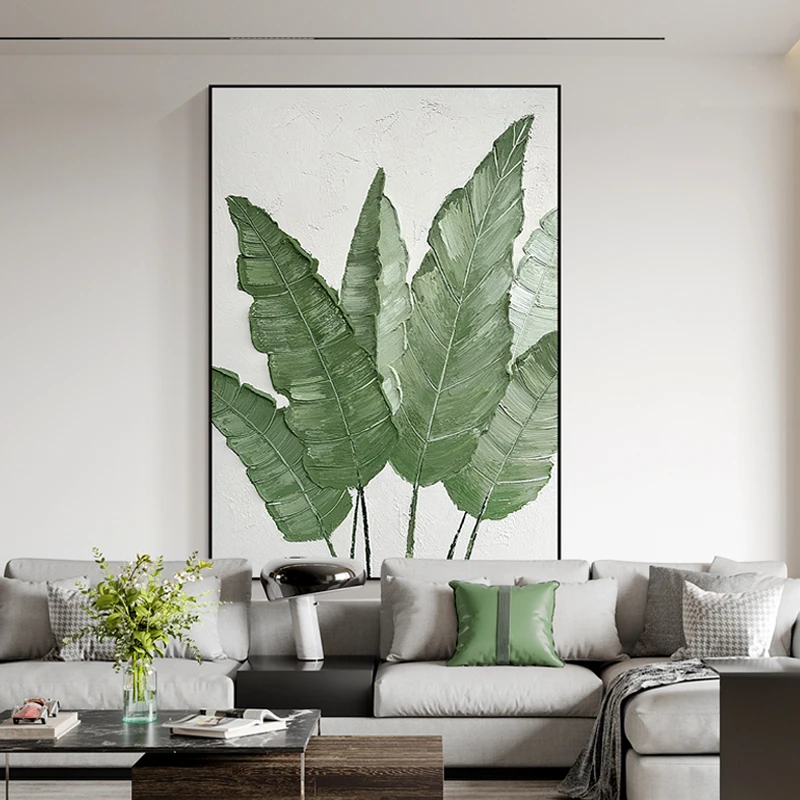 纯手绘油画【家大业大】手绘油画客厅落地画绿色抽象高级餐厅玄关画