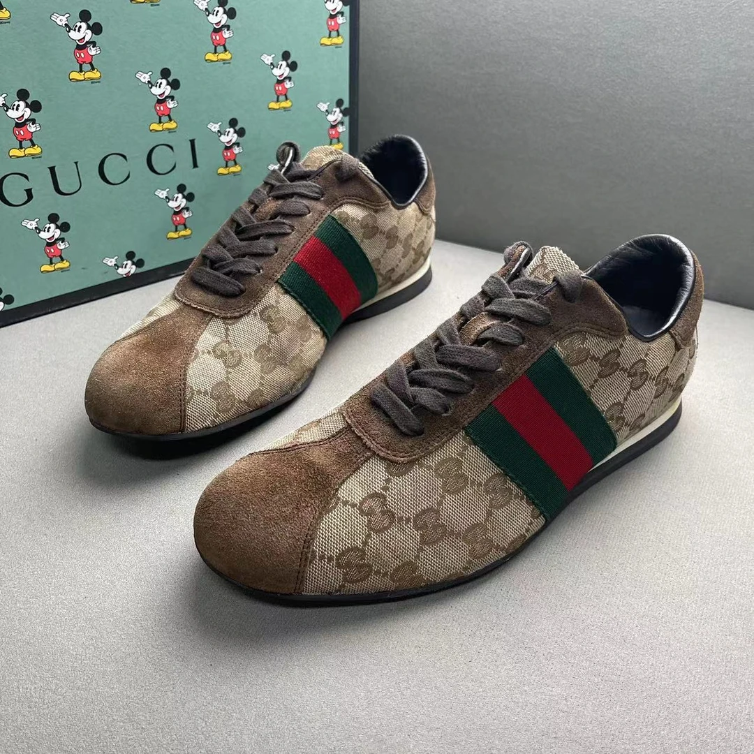 95新 GUCCI/古驰 乌木色双G互扣老花满印时尚百搭德训鞋 多尺码
