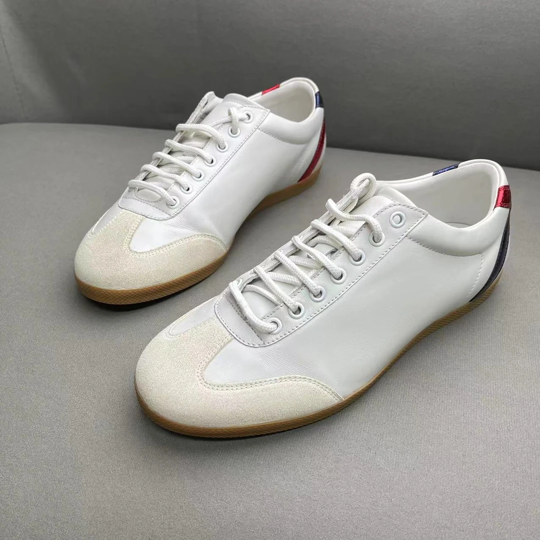 95新 GUCCI/古驰 白色皮面后跟红蓝系带时尚百搭德训鞋 41.5码