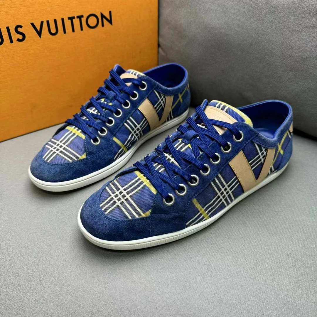 95新 LouisVuitton/路易威登 蓝黄涂鸦帆布板鞋 39.5码/福利款