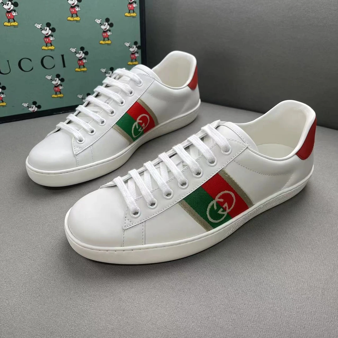 GUCCI/古驰白色红绿系带刺绣大logo时尚百搭低帮板鞋 40码/全新