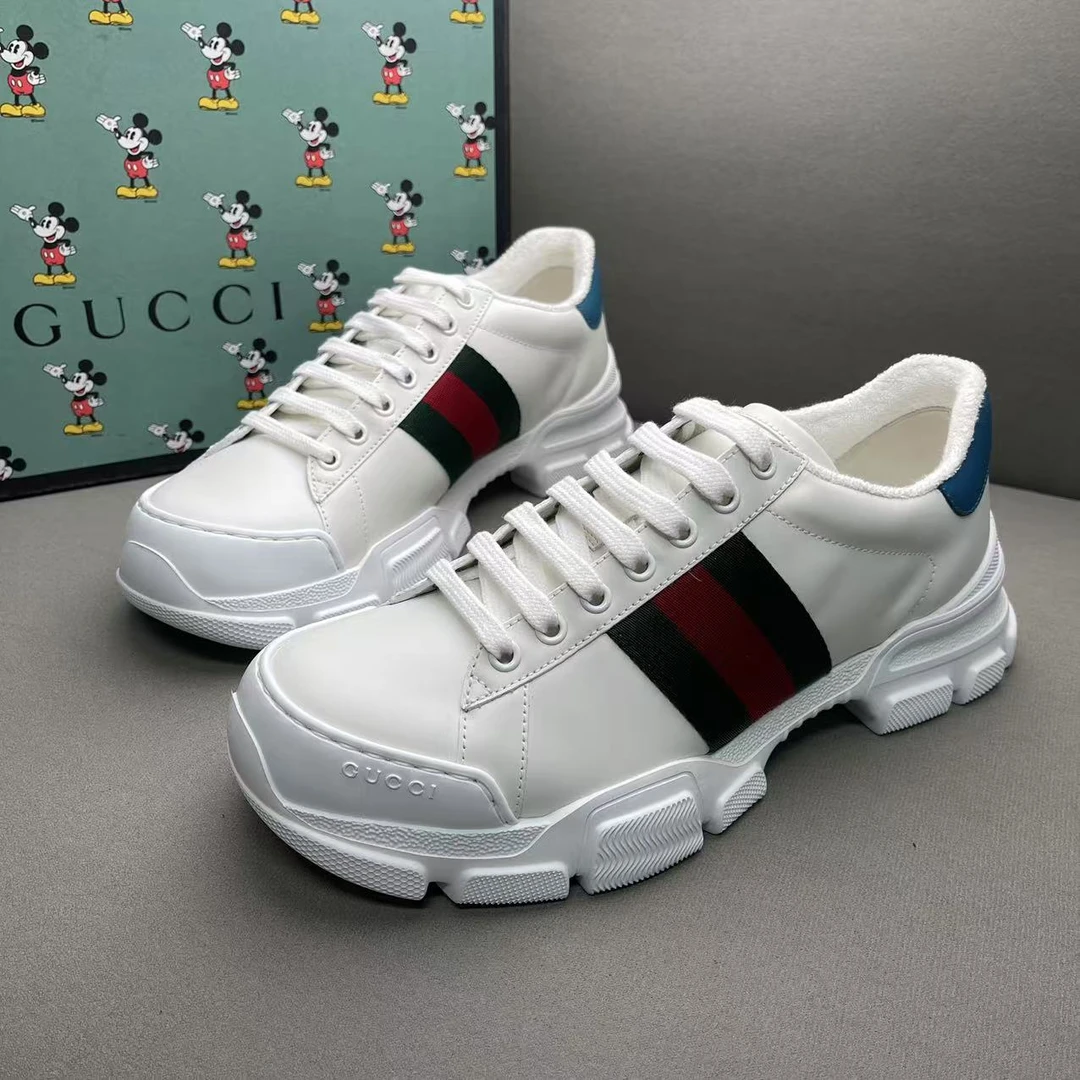 全新未使用 GUCCI/古驰 白色红绿刺绣织带舒适厚底老爹鞋40码