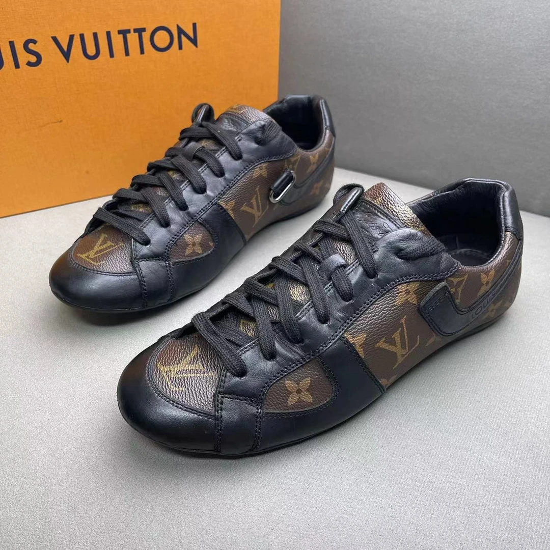 95新 LouisVuitton/路易威登 黑棕色皮面老花时尚百搭板鞋 多尺码