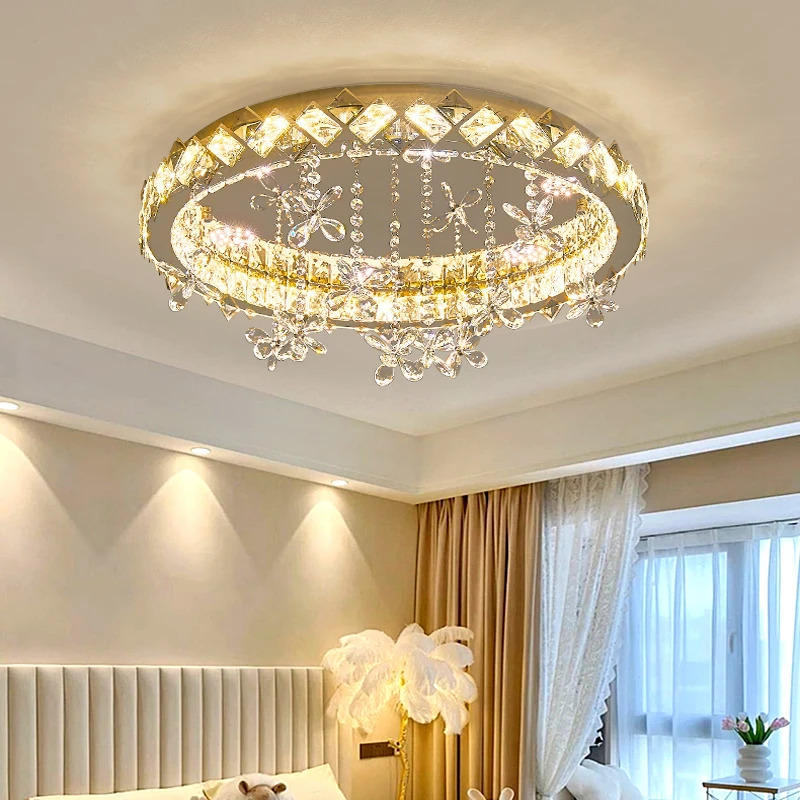 卧室吸顶灯 简约现代轻奢创意个性艺术led圆形浪漫主卧水晶吸顶灯