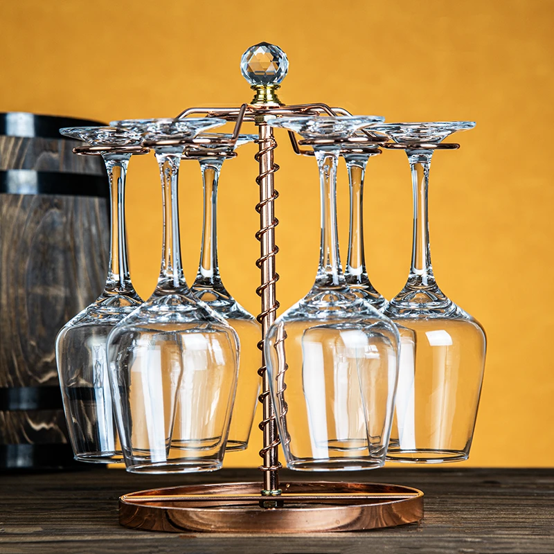 家用玻璃红酒杯套装强化加厚玻璃葡萄酒杯杯架高脚杯红酒杯6杯1架