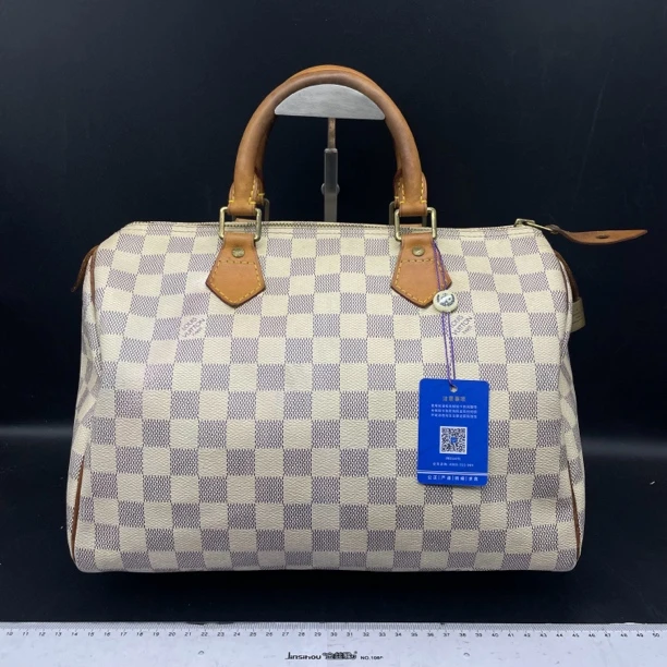 95新 LouisVuitton/路易威登 Lv白棋盘格sp30手提/13221