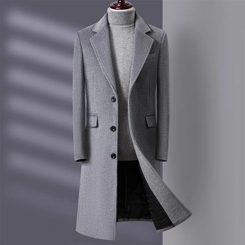 秋冬季毛呢大衣男中长款加厚大码过膝宽松英伦呢子外套风衣男0216