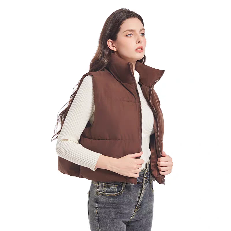 外贸短款保暖棉背心马甲年秋冬新款立领无袖外套欧美马夹3344