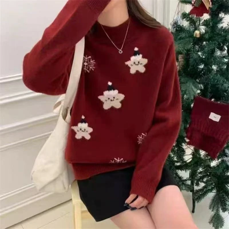 秋冬新款女韩版宽松时尚甜美绣花毛衫百搭休闲保暖内搭毛衣外套