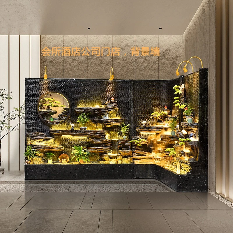 水幕墙流水屏风酒店玄关隔断办公室造景别墅花园庭院假山喷泉摆件