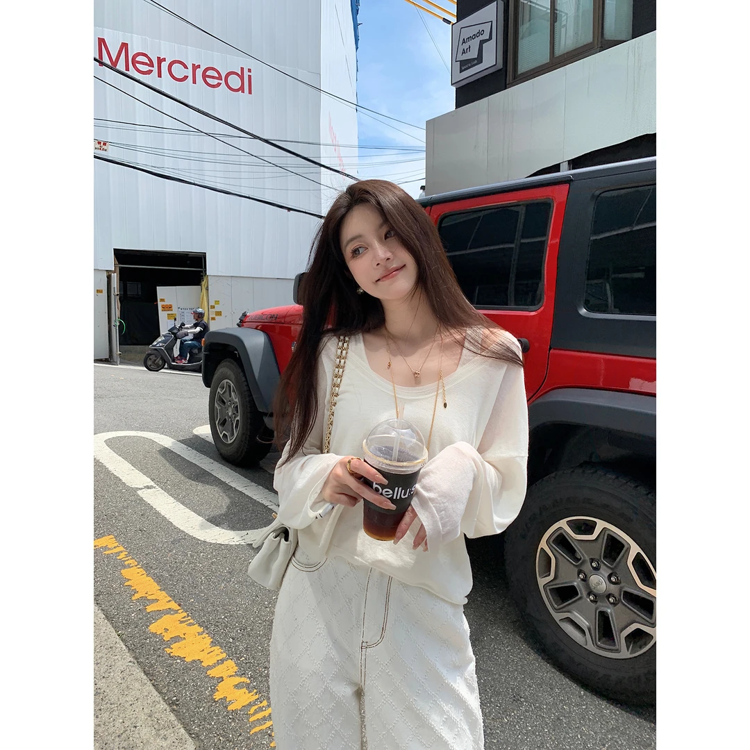 【水溶羊毛两件套】春季进口美利奴澳毛薄款开衫防晒罩衫NN23070320