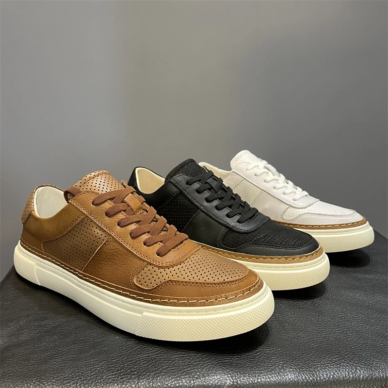 广州鞋子男2024新款低帮复古休闲鞋百搭真皮小白鞋男简约男式板鞋