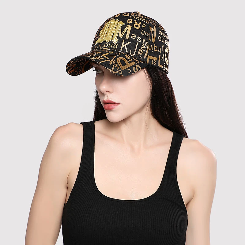新款烫金字母棒球帽男女同款时尚户外休闲韩版百搭遮阳防晒棒球帽