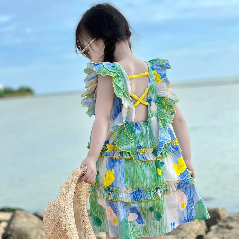 77135连衣裙碎女童公主洋气公主裙夏季儿童套装时尚宝宝女孩沙滩