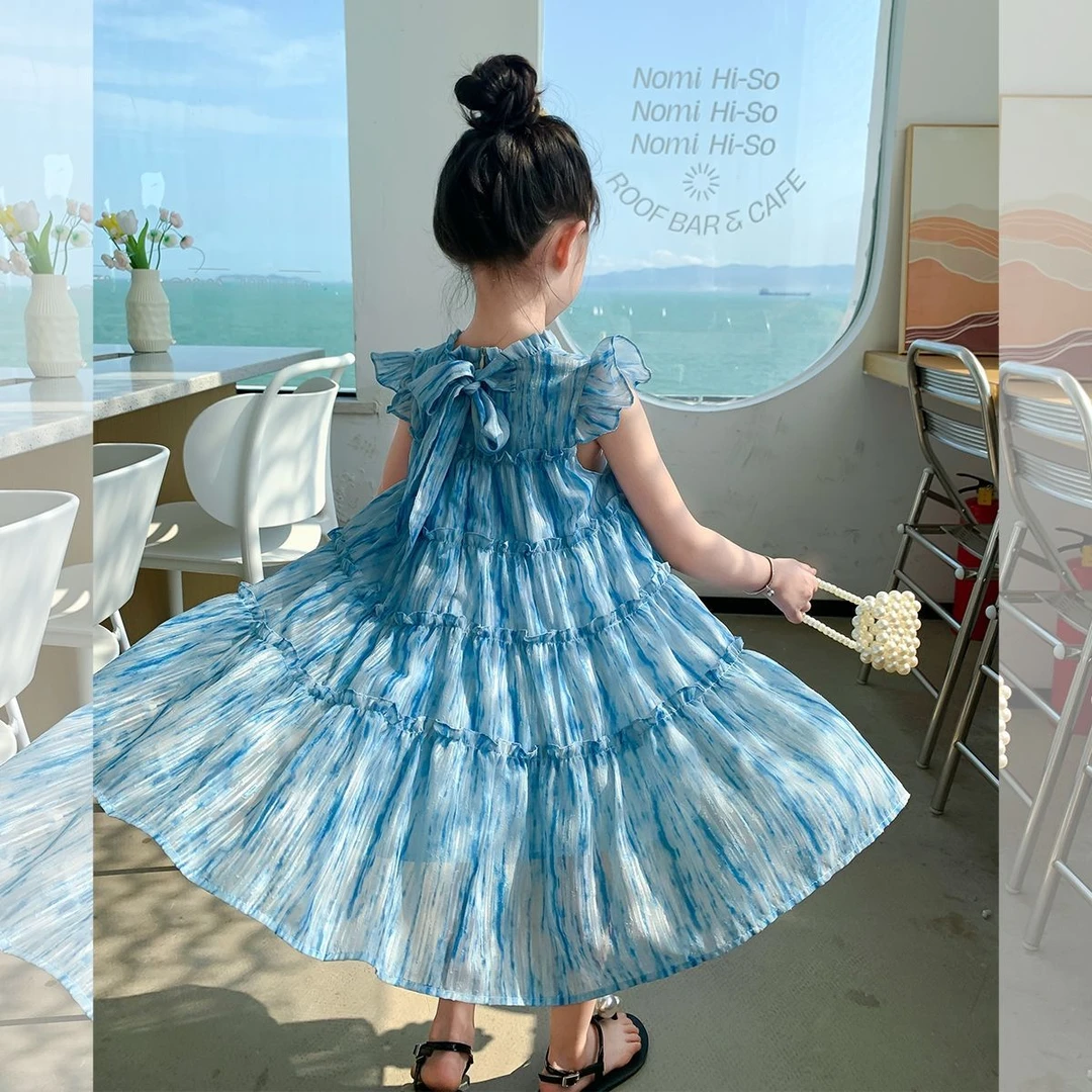 77168儿童女童公主洋气公主裙宝宝夏季碎花网红女孩夏款泡泡袖