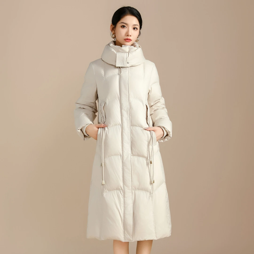 【专柜品质】秋冬长款过膝宽松鸭绒羽绒服保暖连帽羽绒衣冬季外套女