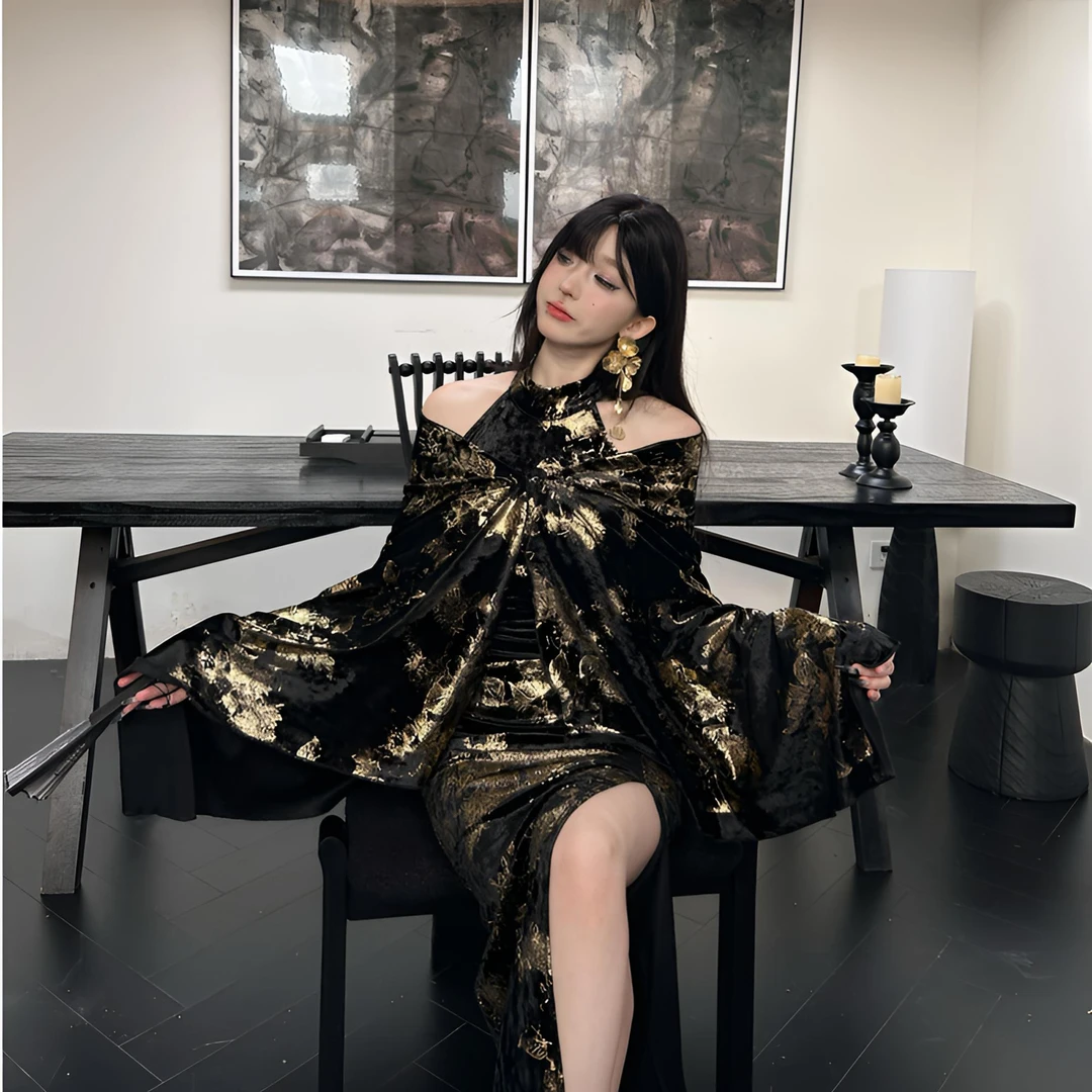 【小洋家】(黑道千金)改良旗袍绝美无袖挂脖包臀长裙SXYYN404591