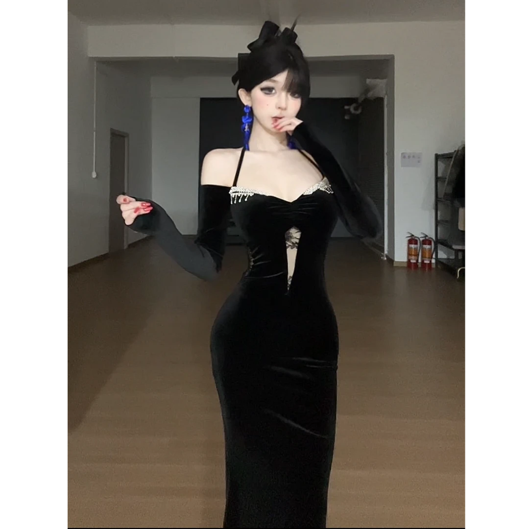 【小洋家原创】（黑夜舞曲）重工气质修身抹胸包臀长裙-SXYDM407403