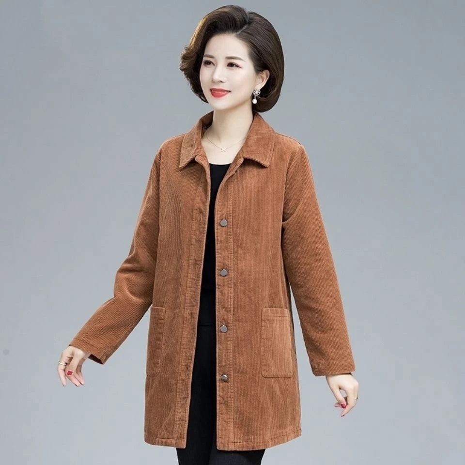 2010中老年女装外套春秋纯棉灯芯绒妈妈装老年人中长款宽松奶奶装