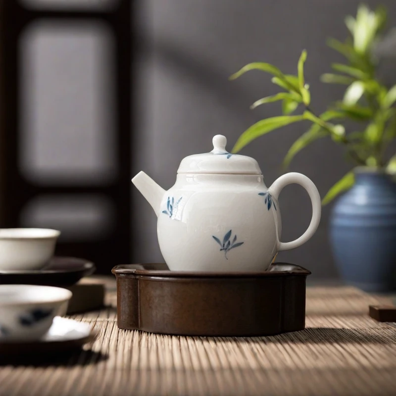 手绘蝴蝶兰花陶瓷过滤茶壶单个泡茶壶中式清新功夫茶具家用复古