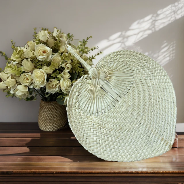 老式复古草扇编织竹扇纯手工中国风驱蚊家用传统扇子手摇扇