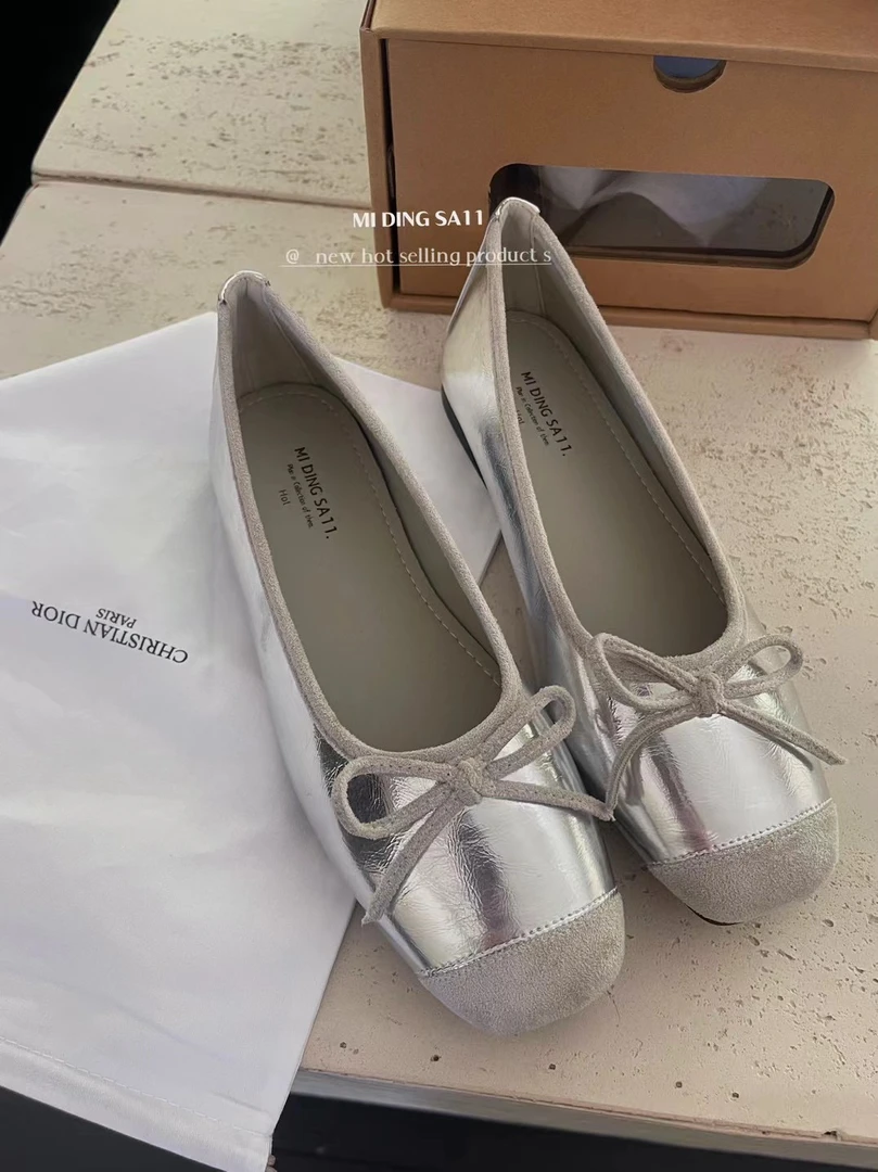 法式平底气质浅口晚风蝴蝶结仙女鞋子女2024新款爆款单鞋397-8