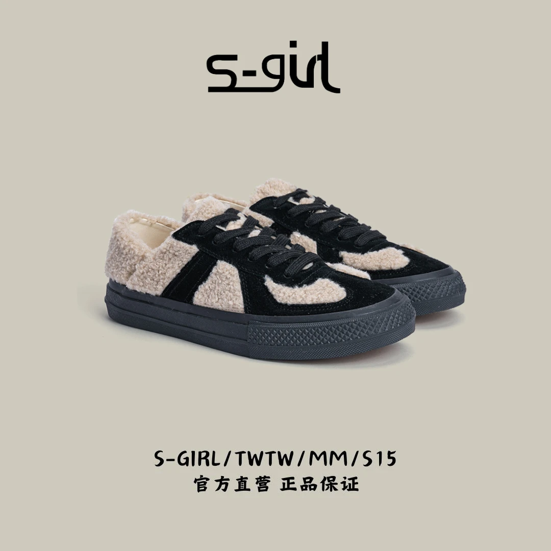 SGIRL TWTW复古羊羔毛德训鞋女2023秋冬新款加绒潮保暖休闲板鞋女
