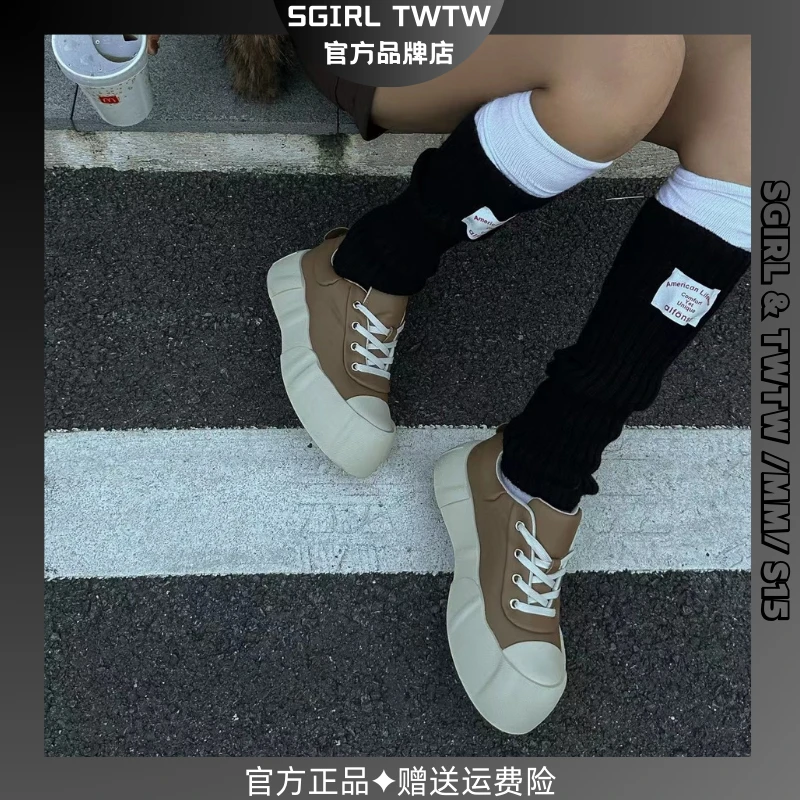 SGIRL TWTW小众百搭加绒秋冬真皮板鞋低帮女鞋厚底时尚运动休闲鞋
