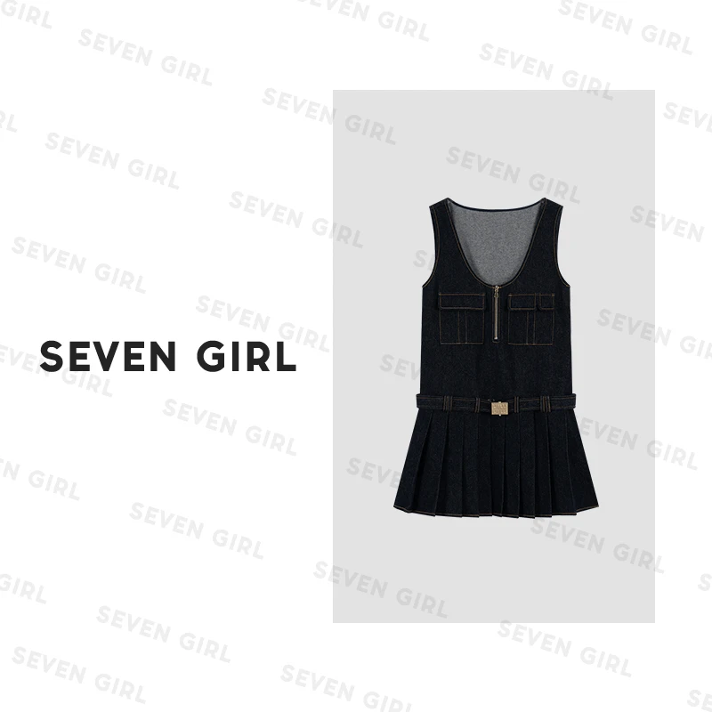【SEVEN GIRL】“甜酷丹宁”2024时尚设计感气质百搭连衣裙Q02441