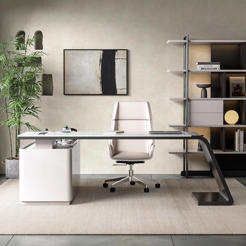 轻奢岩板书桌意式极简办公桌椅组合现代简约家用书房电脑桌写字台