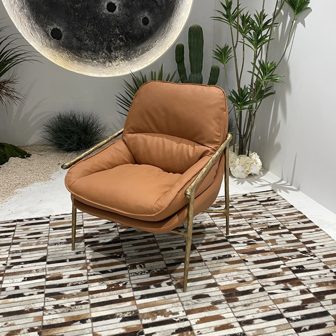 中古风手工锻打单人沙发轻奢复古油蜡真皮休闲椅茶室雪茄椅扶手椅