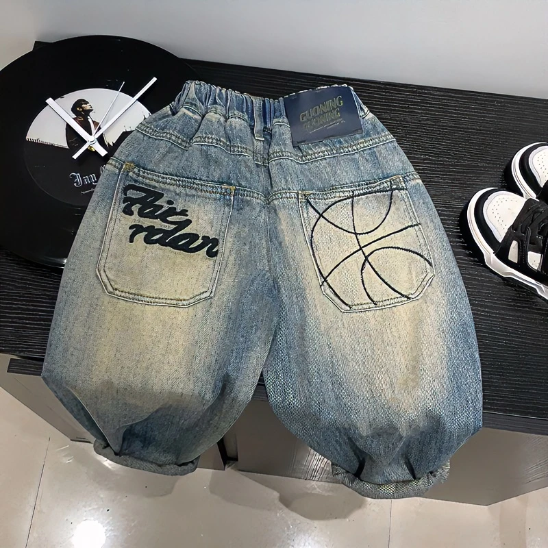 新款2024春款休闲韩版时尚口袋男童儿童小童女童软牛仔裤裤子百搭