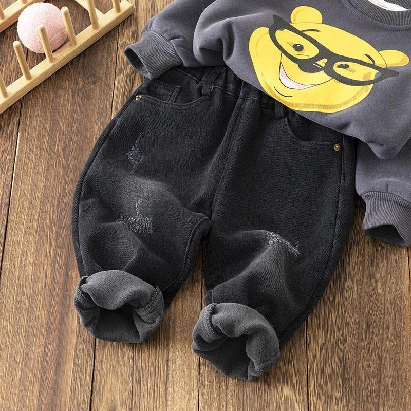 男童加绒牛仔裤2025新款小童宝宝冬季加厚保暖儿童柔软弹力裤子