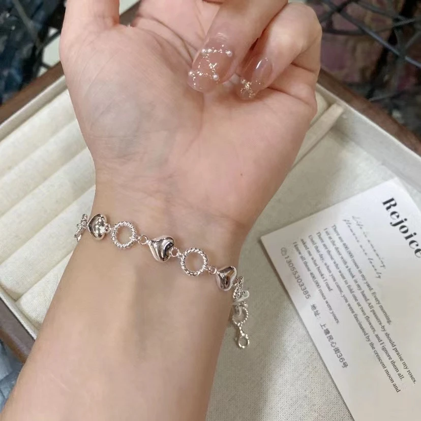 足银手链 【足银爱心麻花圈手链】时尚个性气质简约小众百搭设计感