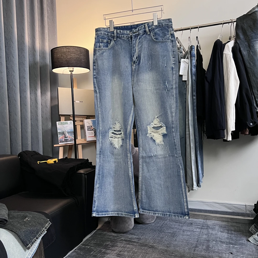 DDH8051八家打版高腰破洞微喇牛仔裤休闲百搭显瘦显腿长潮流